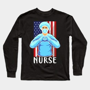 Nurse Heart USA Flag Nursing Hospital Medicine Doc Long Sleeve T-Shirt